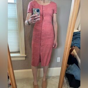 Vintage linen shell pink mid dress